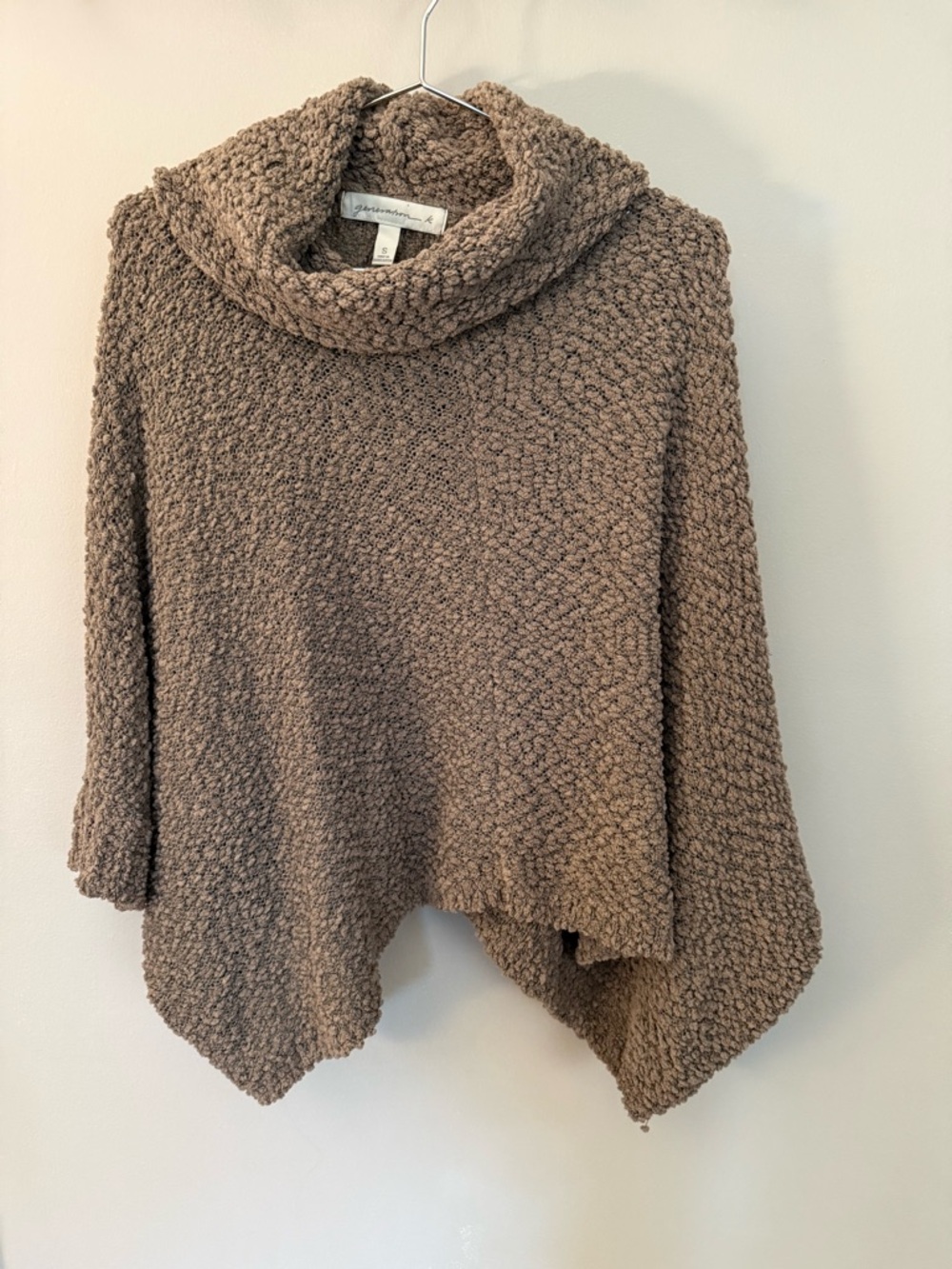 Popcorn Knit Cowl Poncho Sweater - Taupe